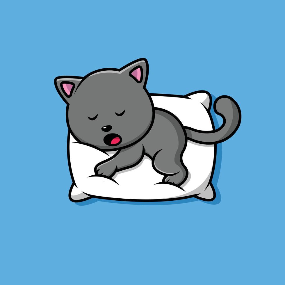Cute Cat Sleeping On Pillow Cartoon Vector Icon Illustration. Animal Icon Concept Isolated Premium Vector. Flat Cartoon Style