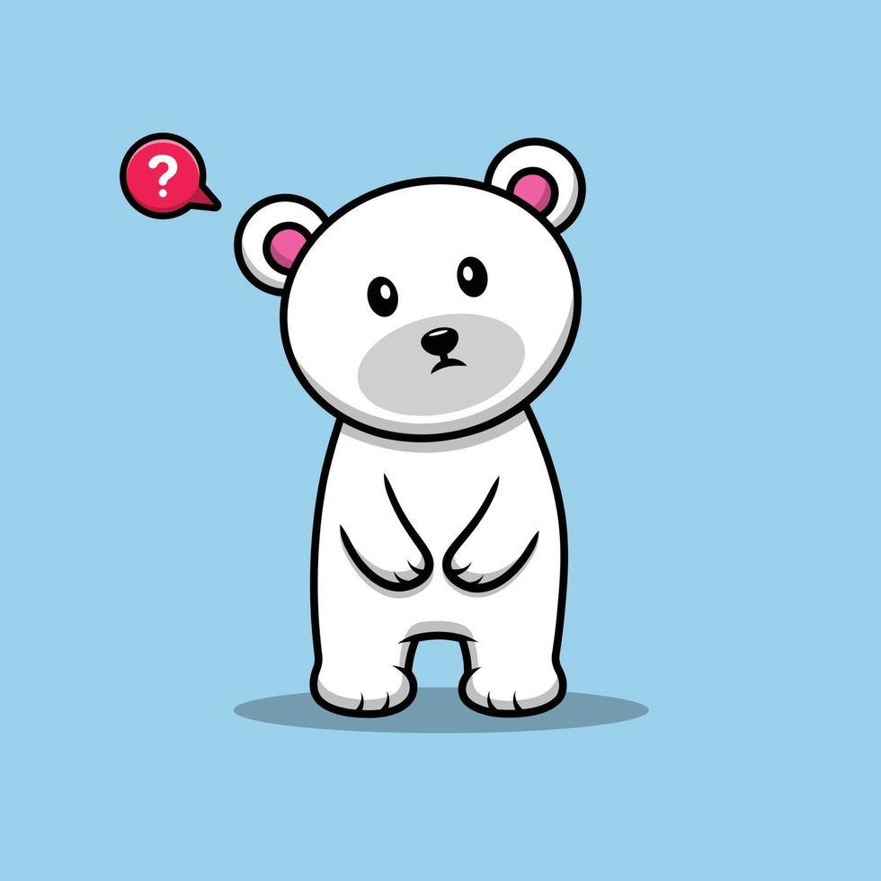 Cute Polar Bear Confuse Cartoon Vector Icon Illustration. Animal Nature Icon Concept Isolated Premium Vector. Flat Cartoon Style