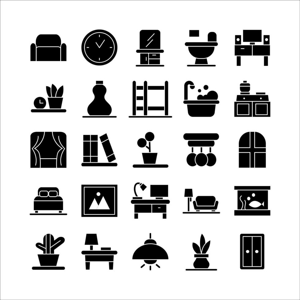 conjunto de iconos de vida en el hogar sólido vectorial para sitio web, aplicación móvil, presentación, redes sociales. vector