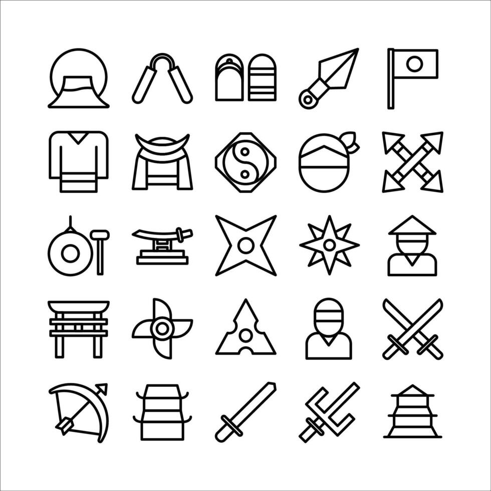 Ninja icon set vector line for website, mobile app, presentation, social media.