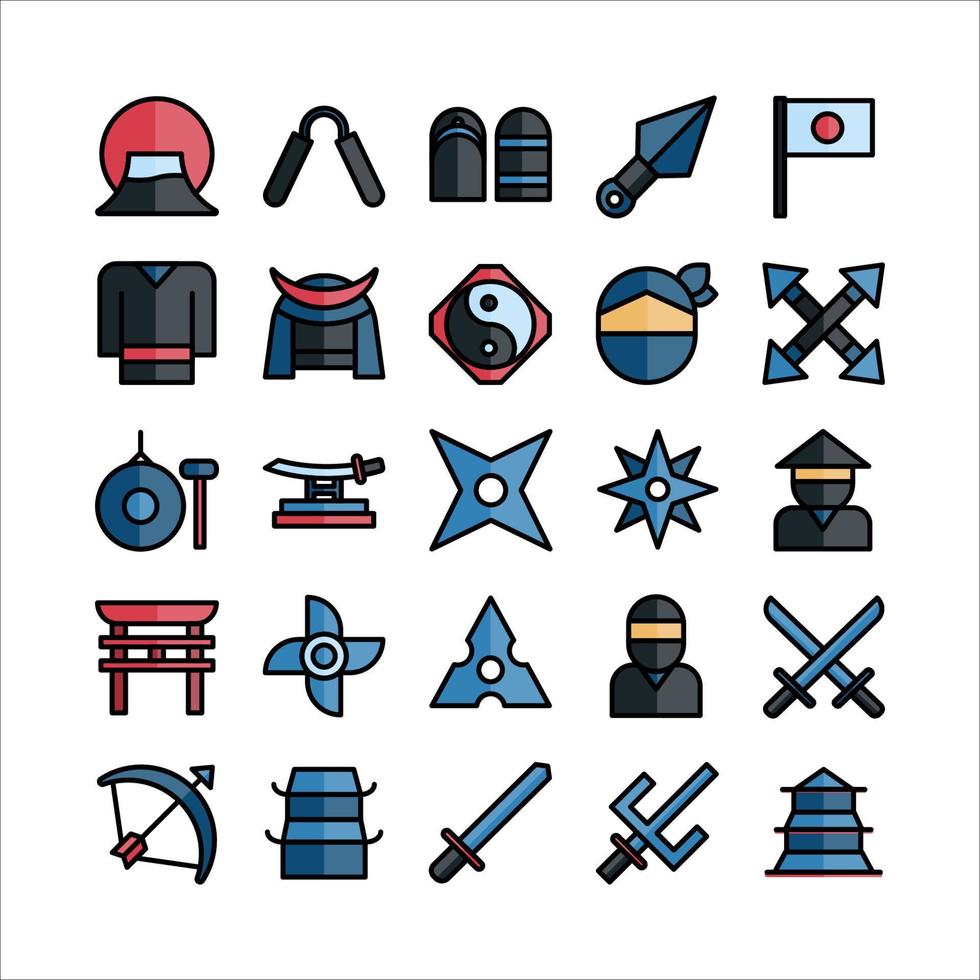 Ninja icon set vector flat line for website, mobile app, presentation, social media.