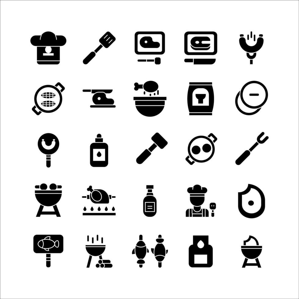 Barbeque icon set vector solid for website, mobile app, presentation, social media.