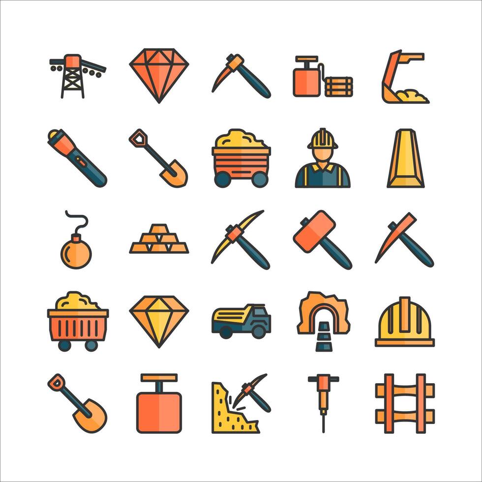 Mining icon set vector flat line for website, mobile app, presentation, social media.