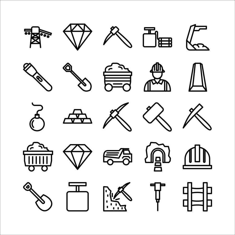 Mining icon set vector line for website, mobile app, presentation, social media.