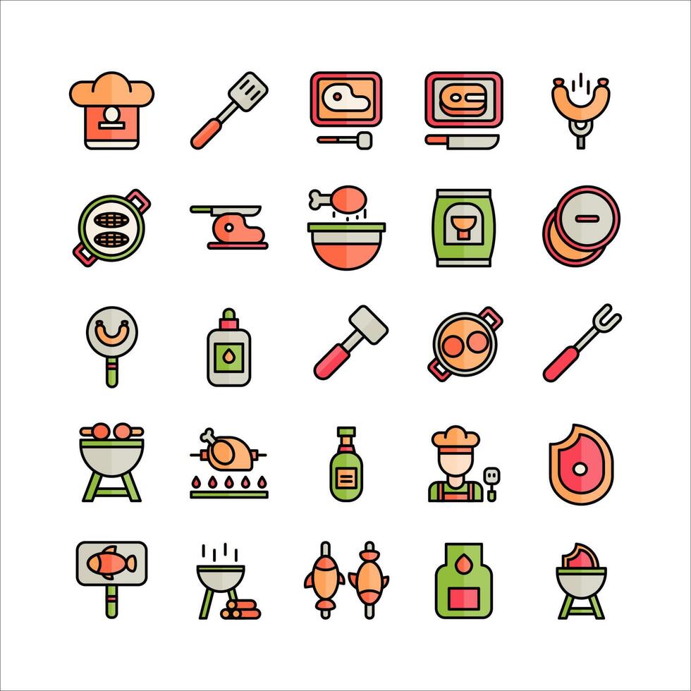 Barbeque icon set vector flat line for website, mobile app, presentation, social media.