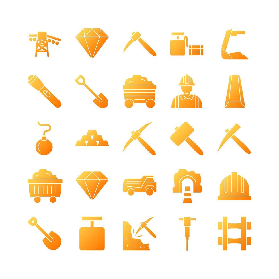 Mining icon set vector gradient for website, mobile app, presentation, social media.