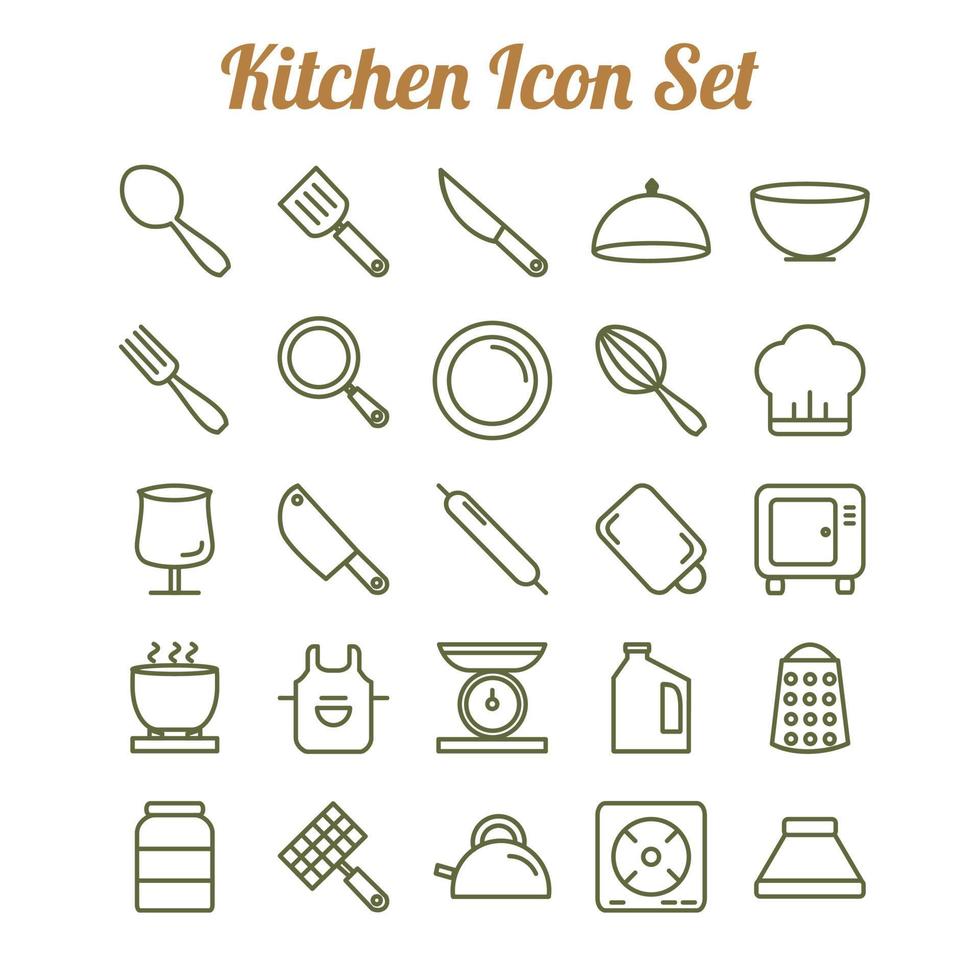 esquema de conjunto de ico de cocina vector