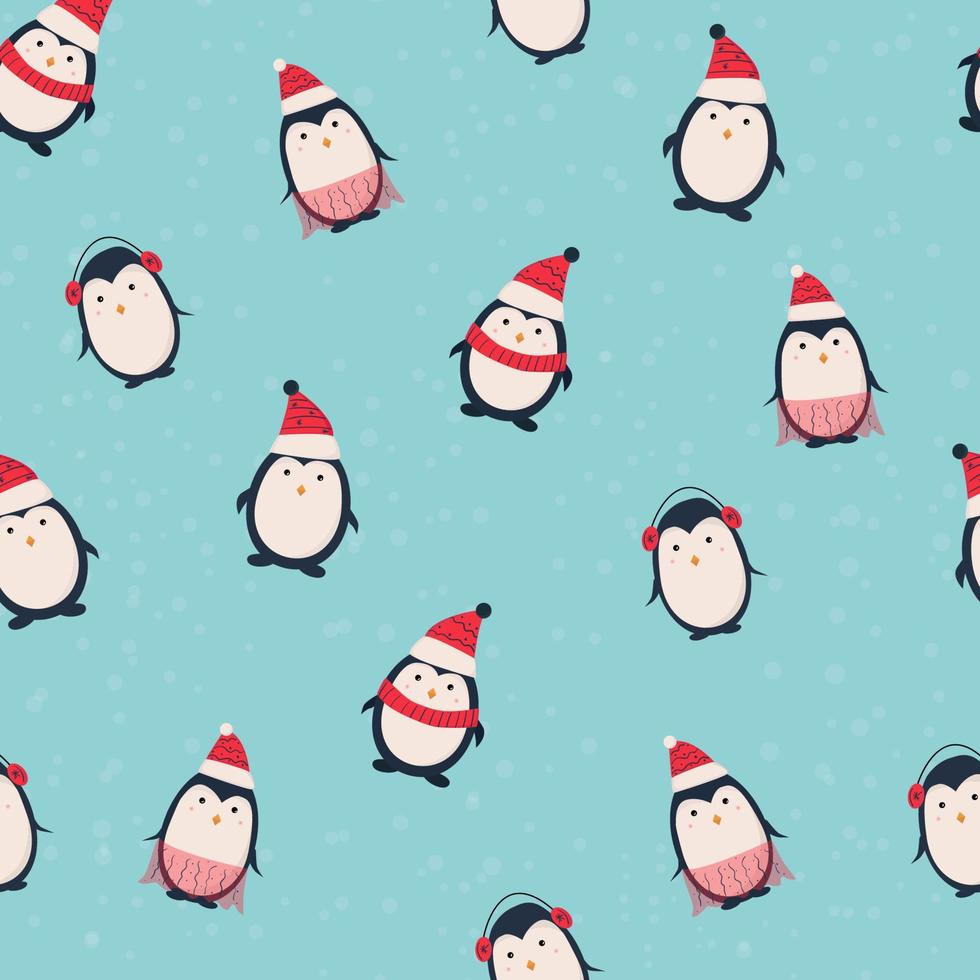 Seamless pattern with cute cartoon penguins vector