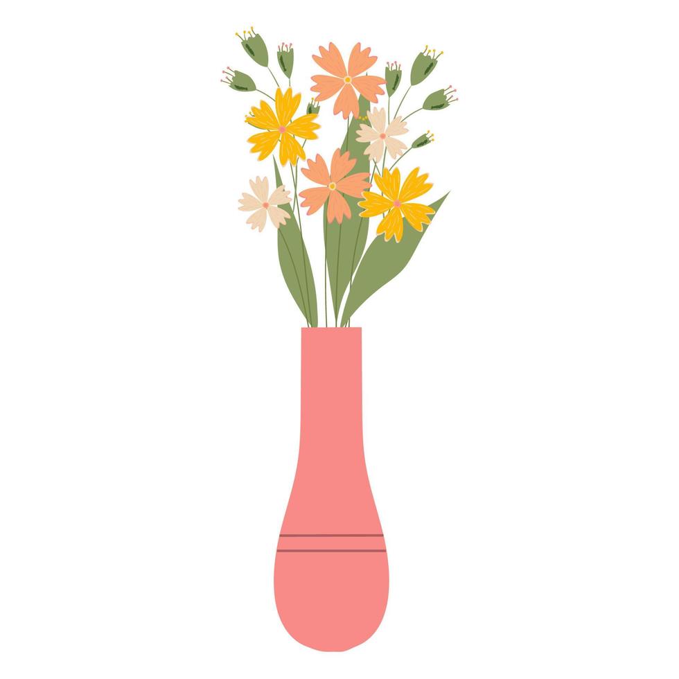 Wild flowers in vase isolated on white background vector