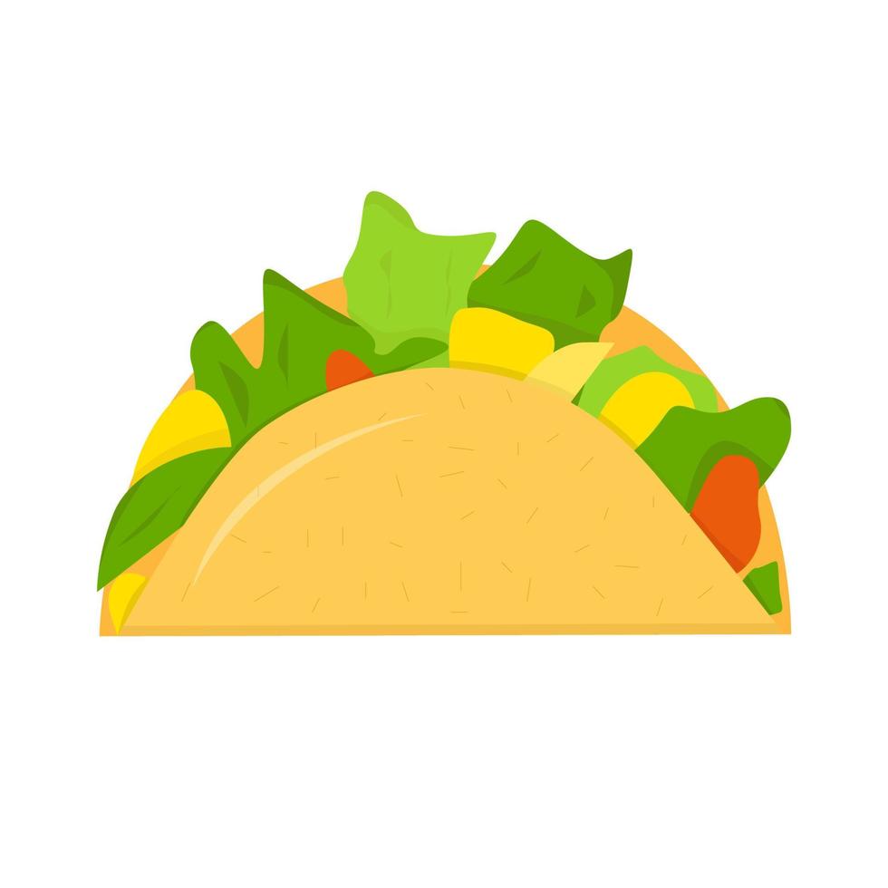 Taco with chicken nuggets, lettuce and tomato isolated on white background vector