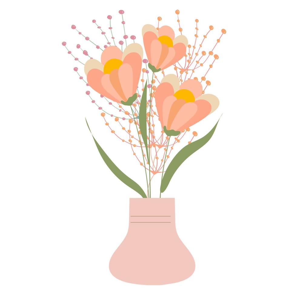 Wild flowers in vase isolated on white background vector