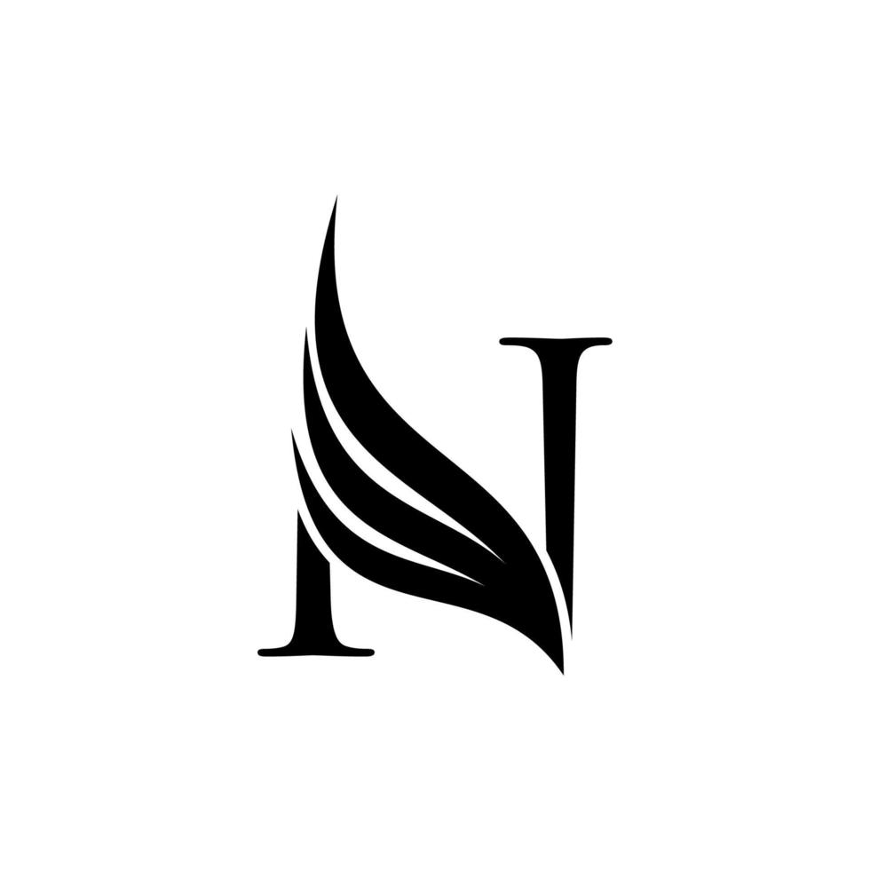 letra inicial n logotipo y símbolo de alas. elemento de diseño de alas, icono del logotipo de la letra inicial n, silueta del logotipo inicial n vector