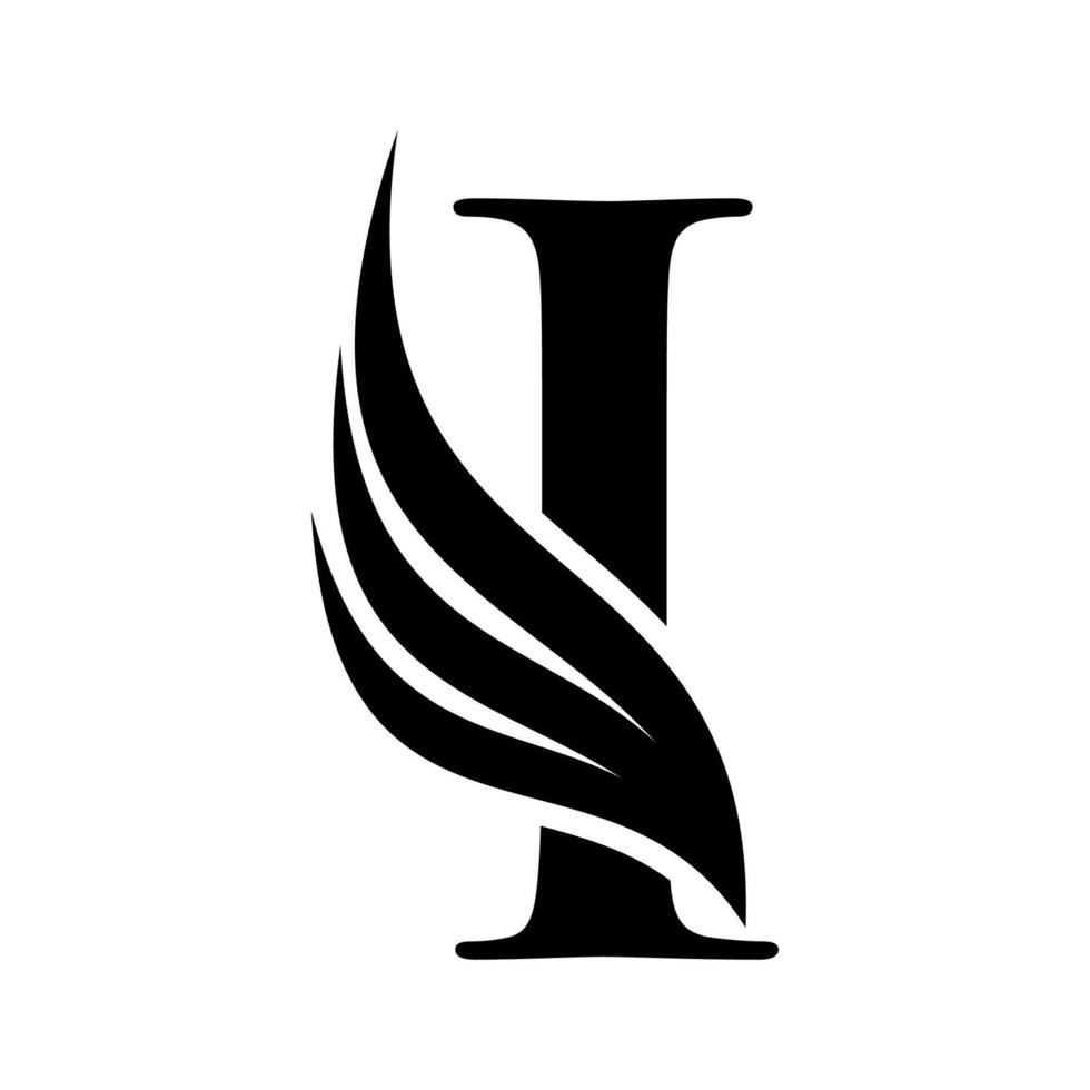 logotipo de la letra inicial i y símbolo de alas. elemento de diseño de alas, letra inicial i icono del logotipo, logotipo inicial i silueta vector