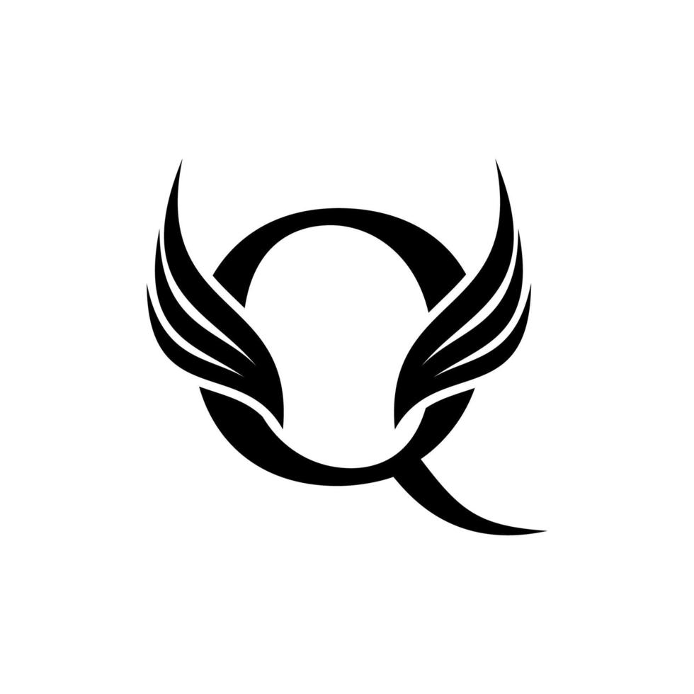 logotipo inicial de la letra q y símbolo de alas. elemento de diseño de alas, icono del logotipo inicial de la letra q, silueta inicial del logotipo q vector