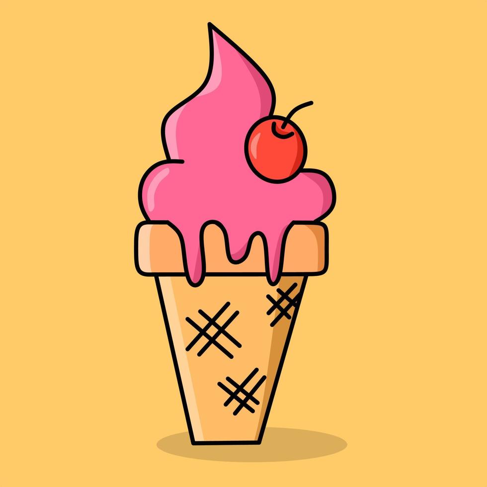 Cute cartoon ice cream with outline vector