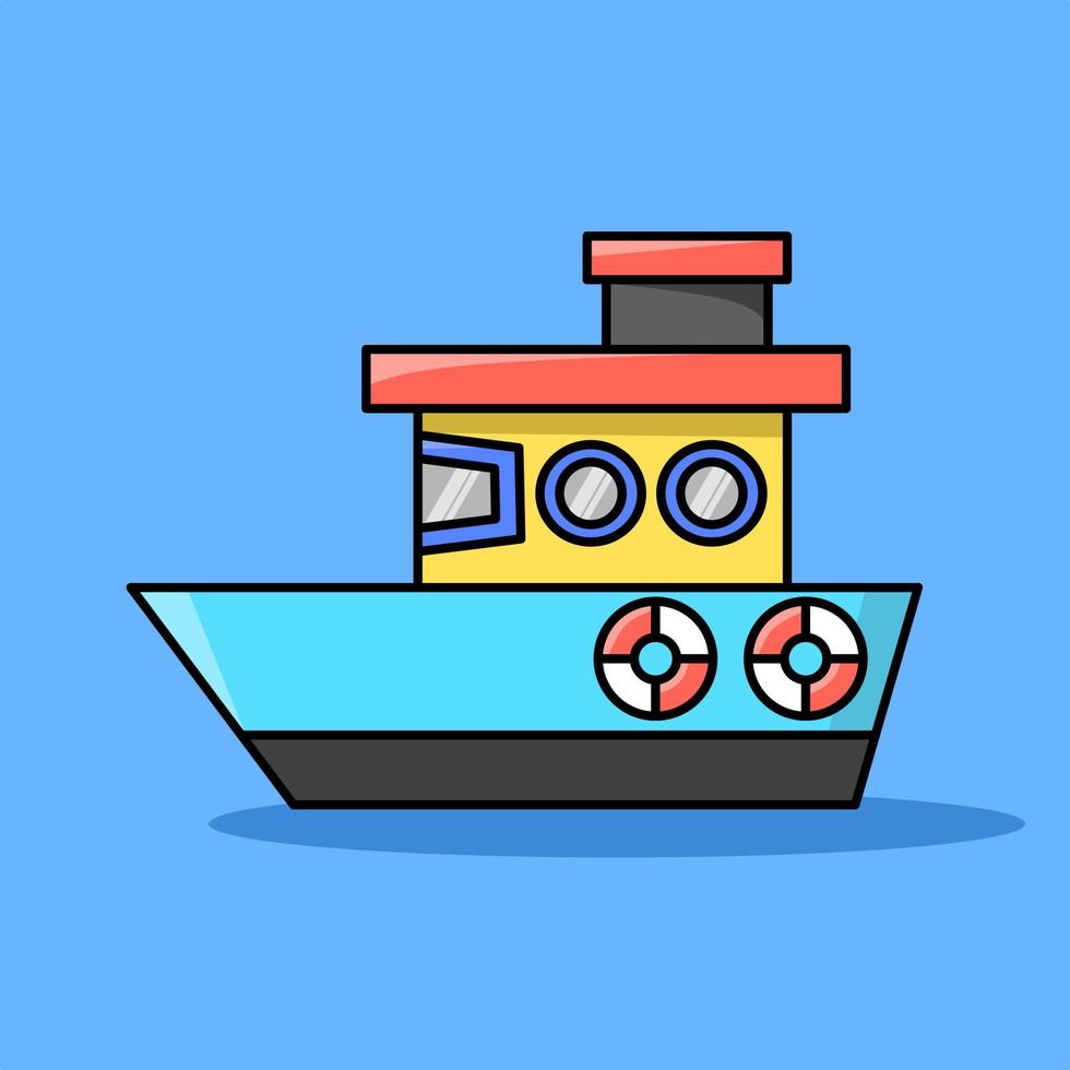 Cute cartoon ship with outline vector