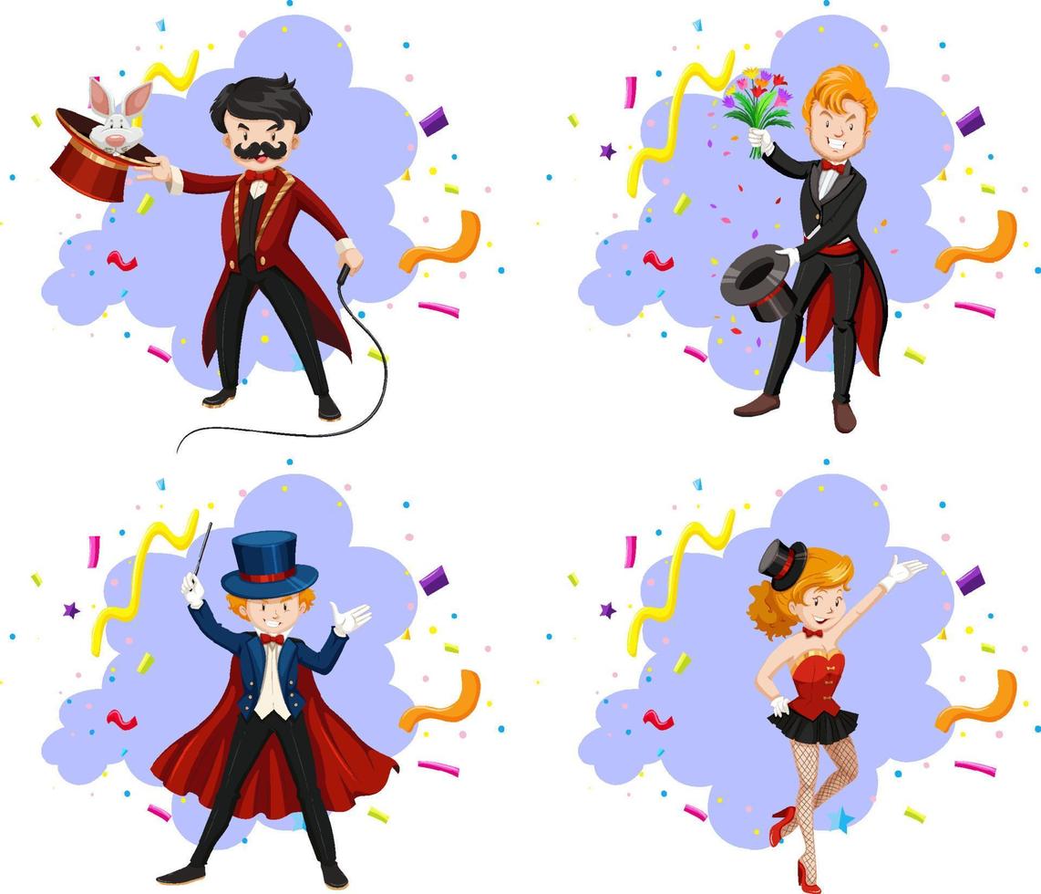 Set of magicians with confetti background vector