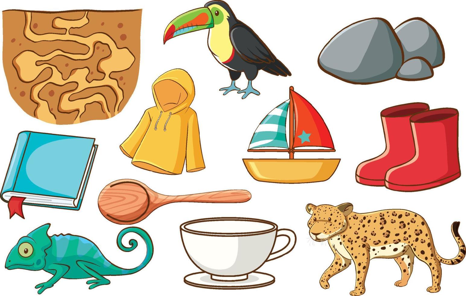 Set of various animals and objects vector