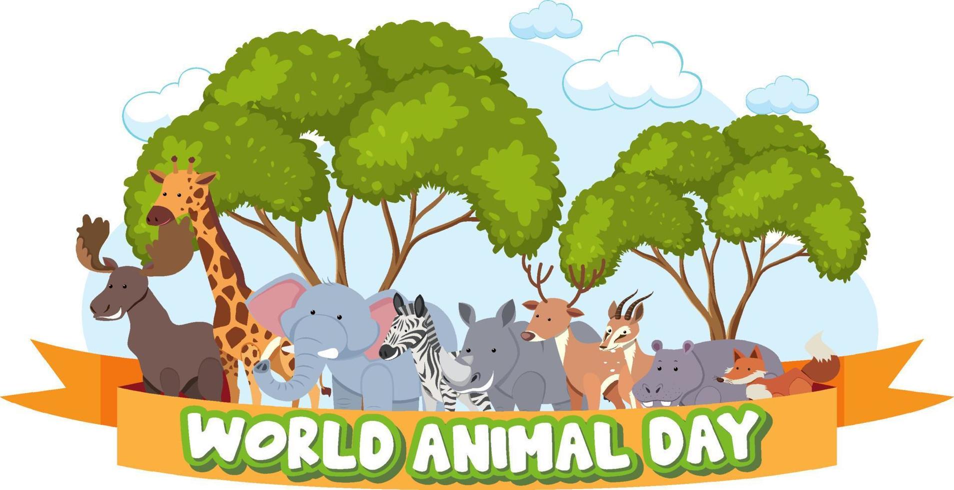 banner del día mundial de los animales con animales salvajes africanos vector