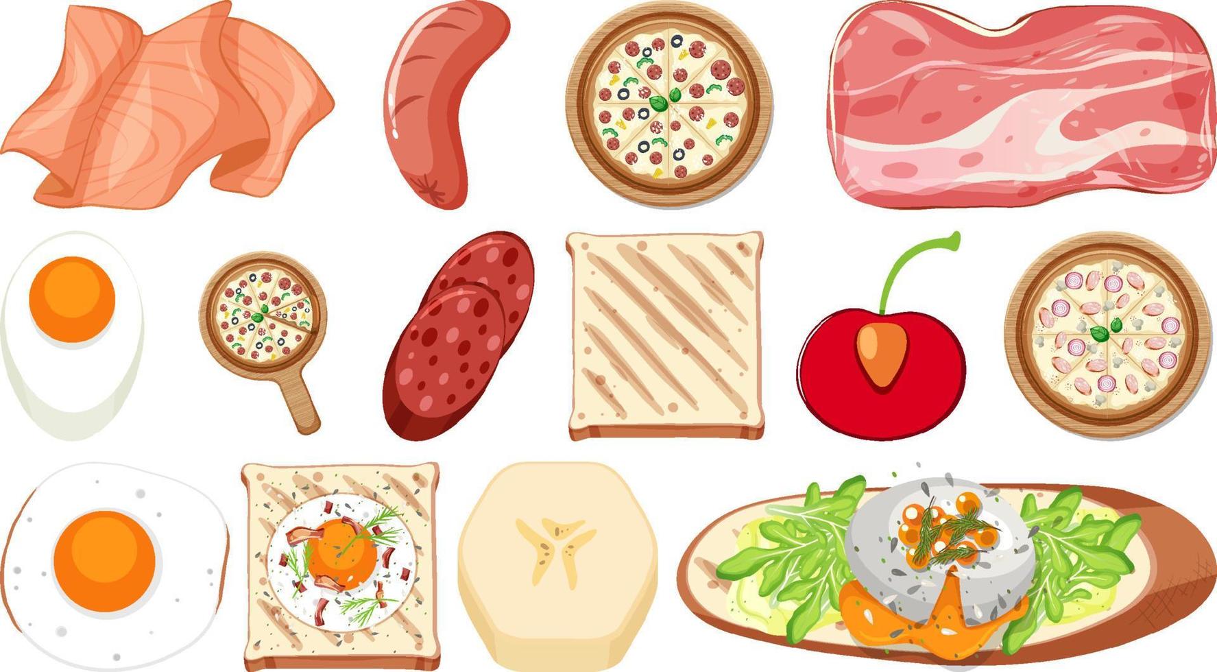 Collection of food ingredients on white background vector