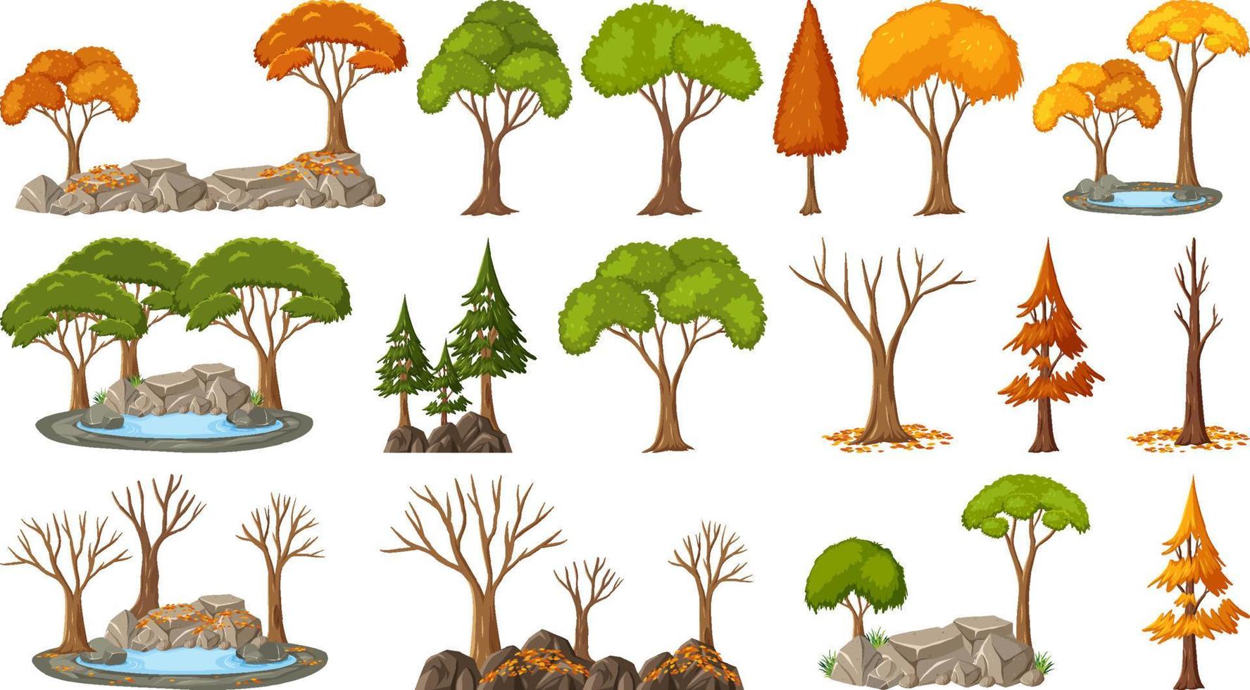 Set of four seasons trees on white background vector