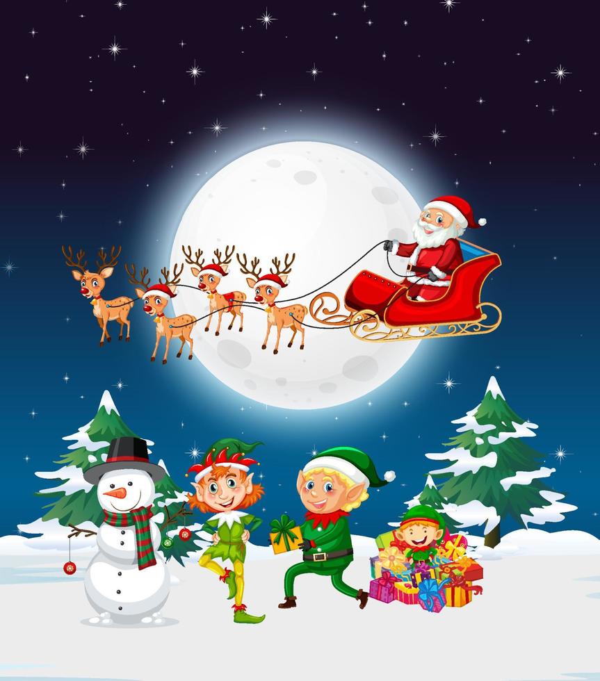 Snowy winter night with Santa Claus on sleigh vector