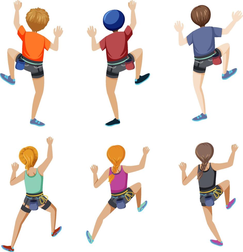 Set of people in climbing position vector