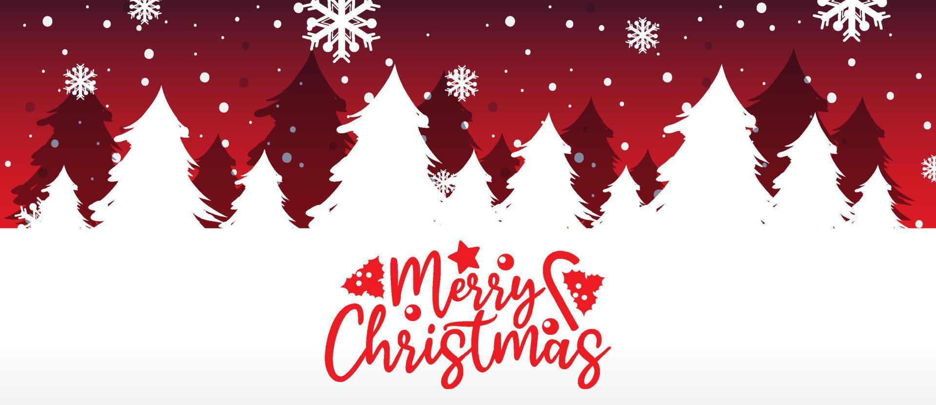 Merry Christmas banner with white pine silhouette vector