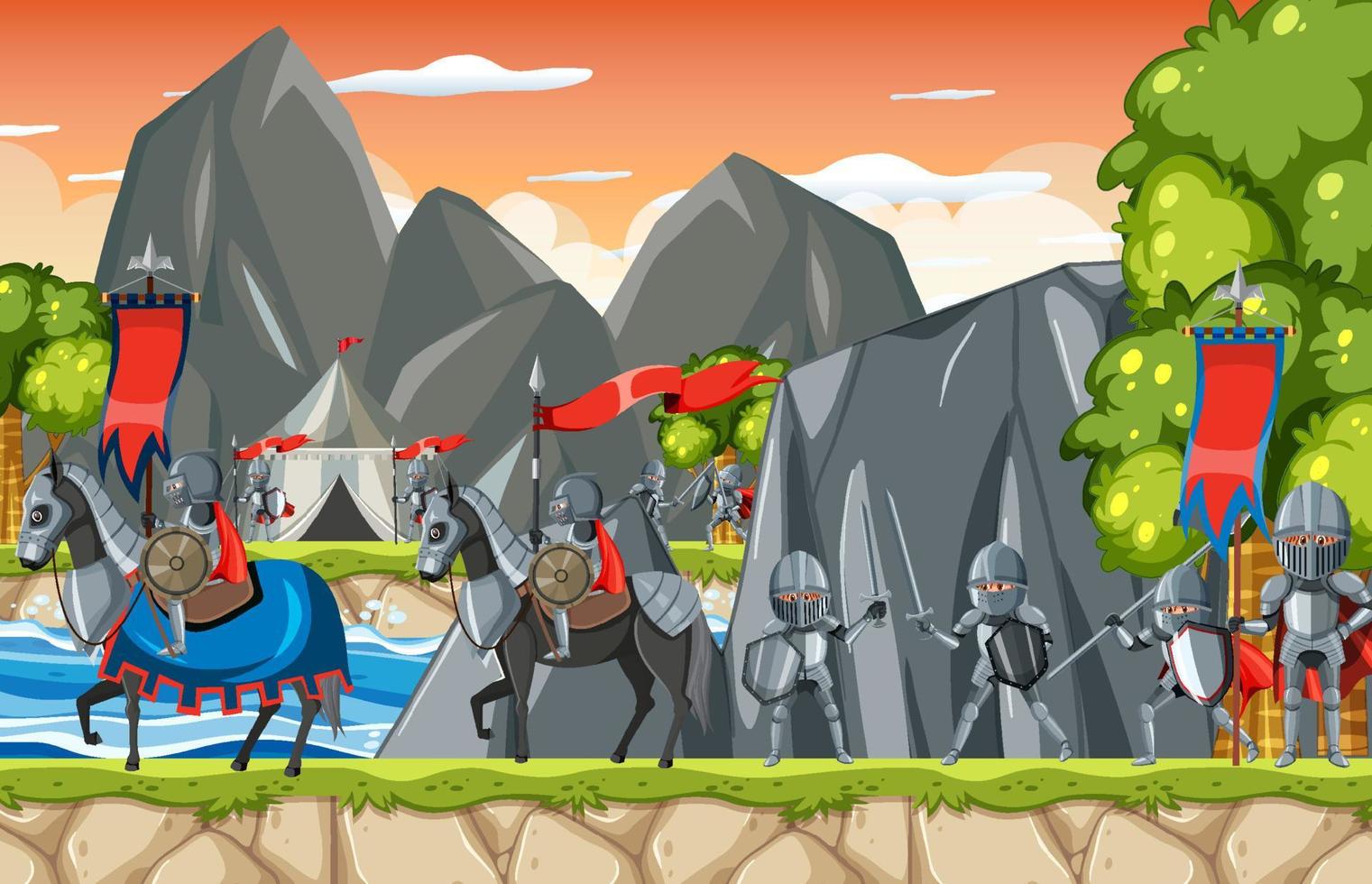 Outdoor scene with medieval army vector