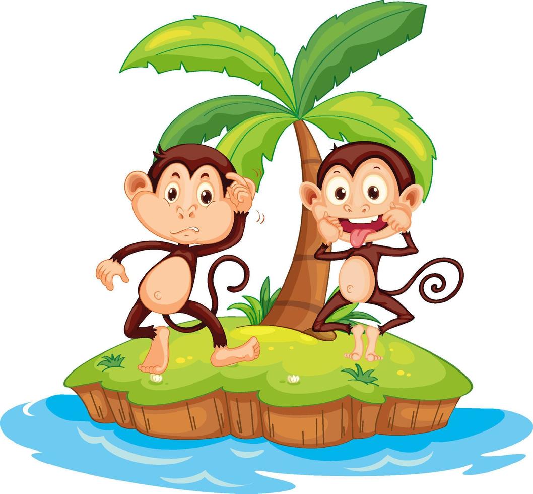personaje de dibujos animados de dos monos divertidos en una isla aislada  5925500 Vector en Vecteezy