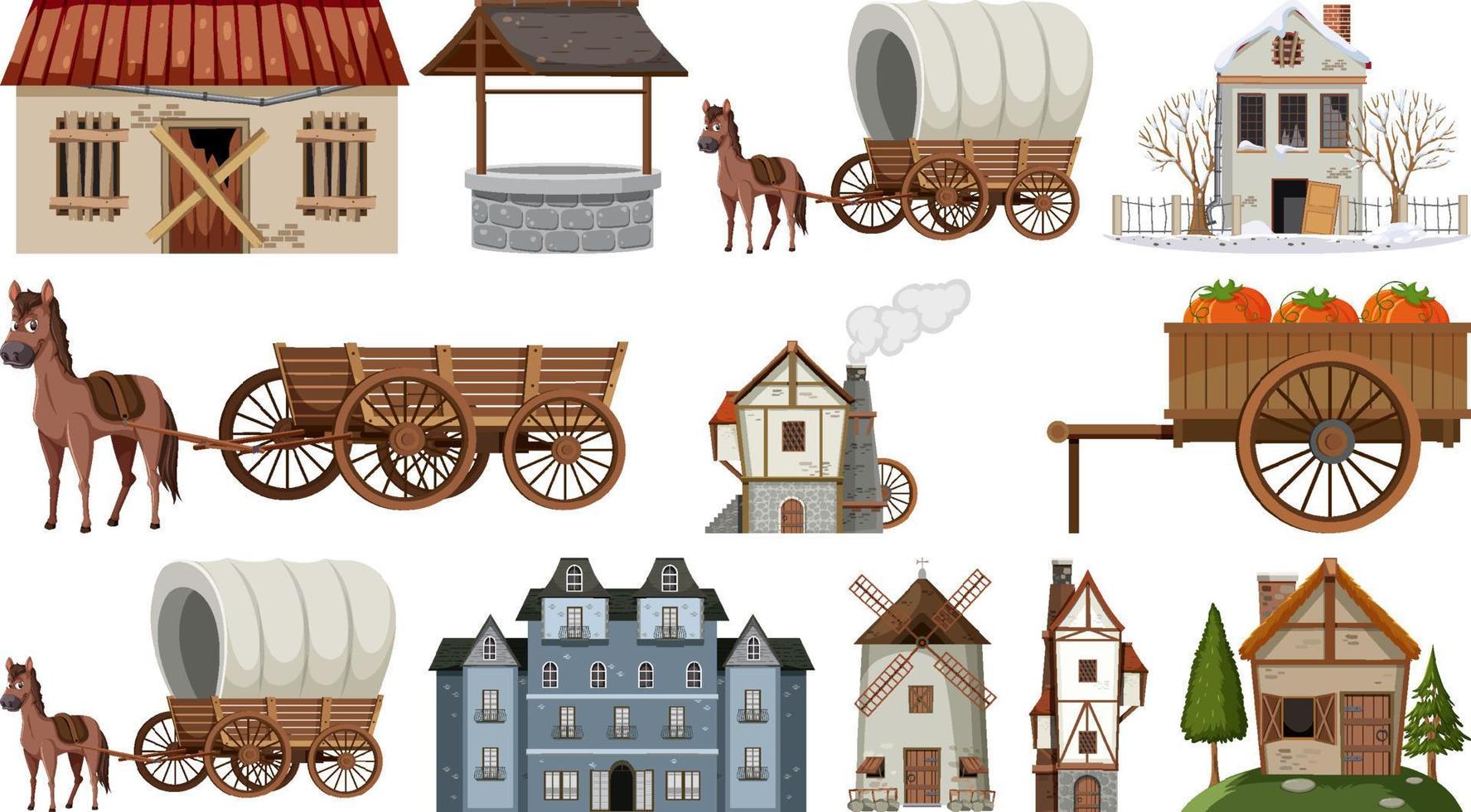 Set of abandoned houses and buildings vector