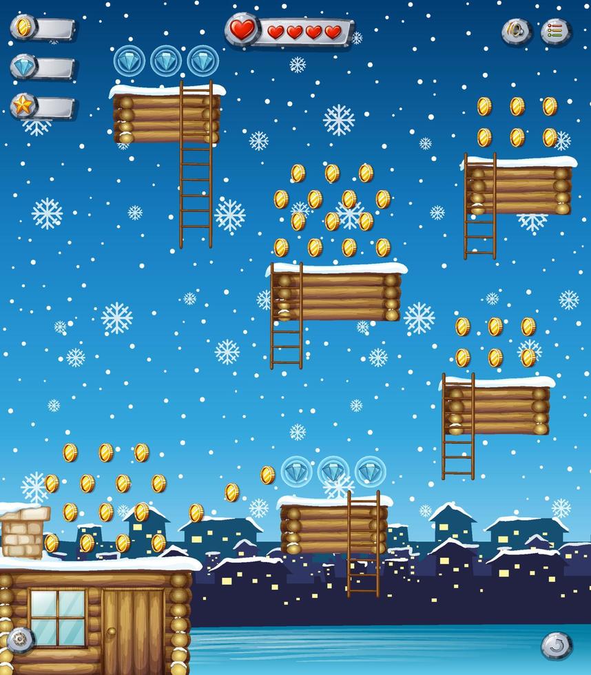 una plantilla de juego nevando fondo vector