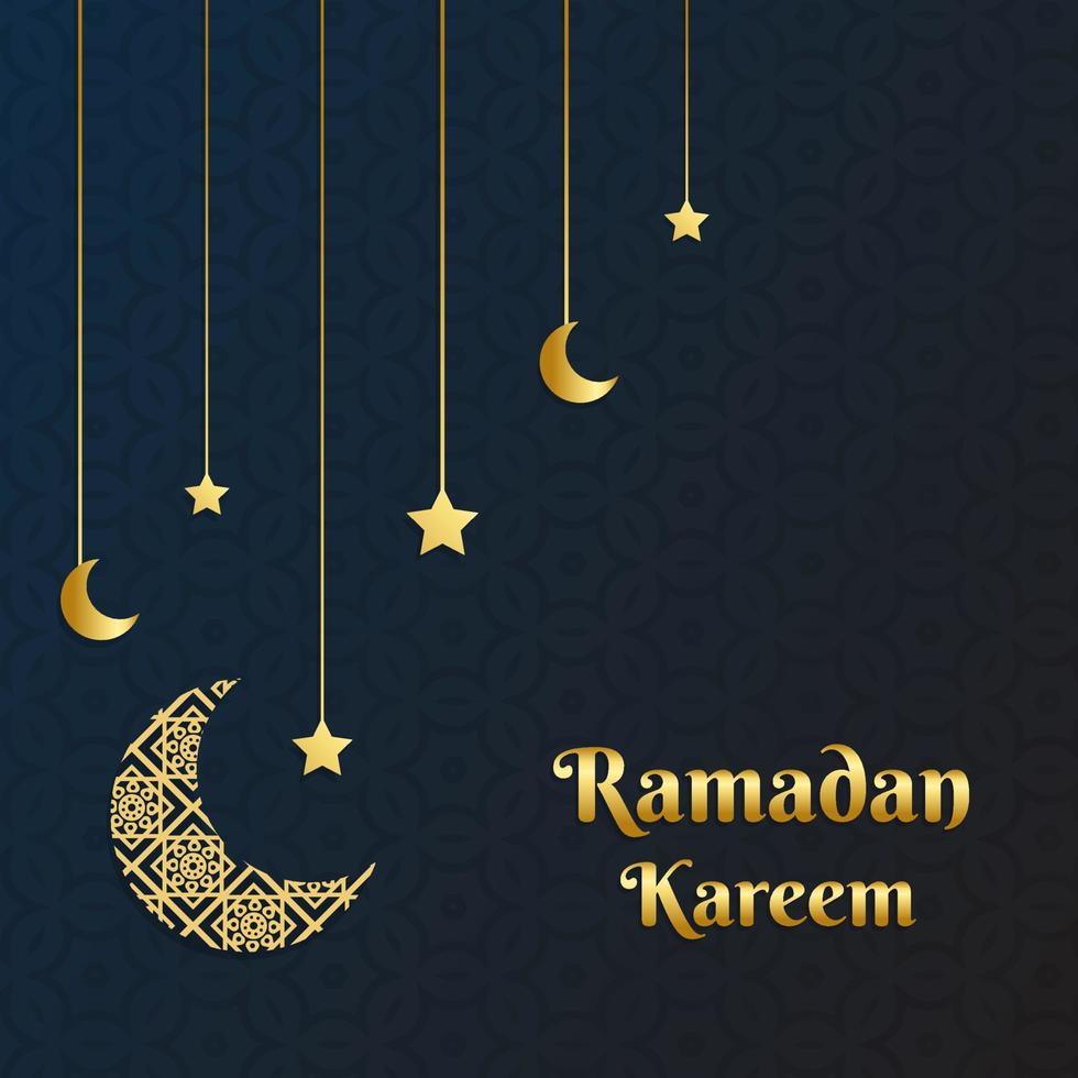 Happy ramadan kareem design with crescent moon and stars. Ramadan kareem template vector illustration.