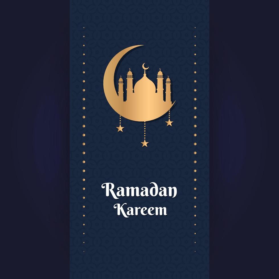 Elegant ramadan kareem with golden crescent moon and mosque. Ramadan kareem design vector illustration.