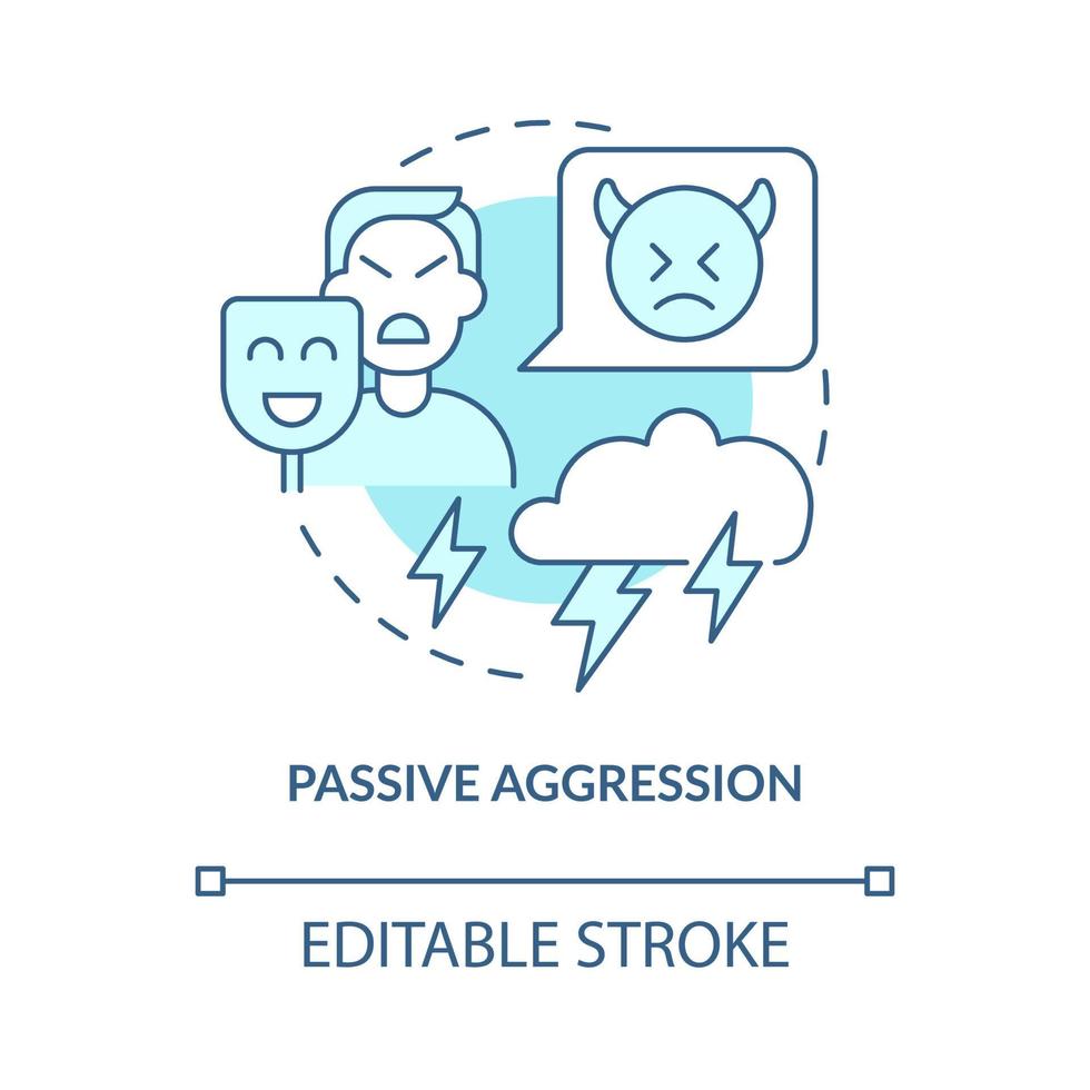 Indirect aggression concept icon. Hostile intentions. Disguise discontent and annoyance. Fake calmness abstract idea thin line illustration. Vector isolated outline color drawing. Editable stroke