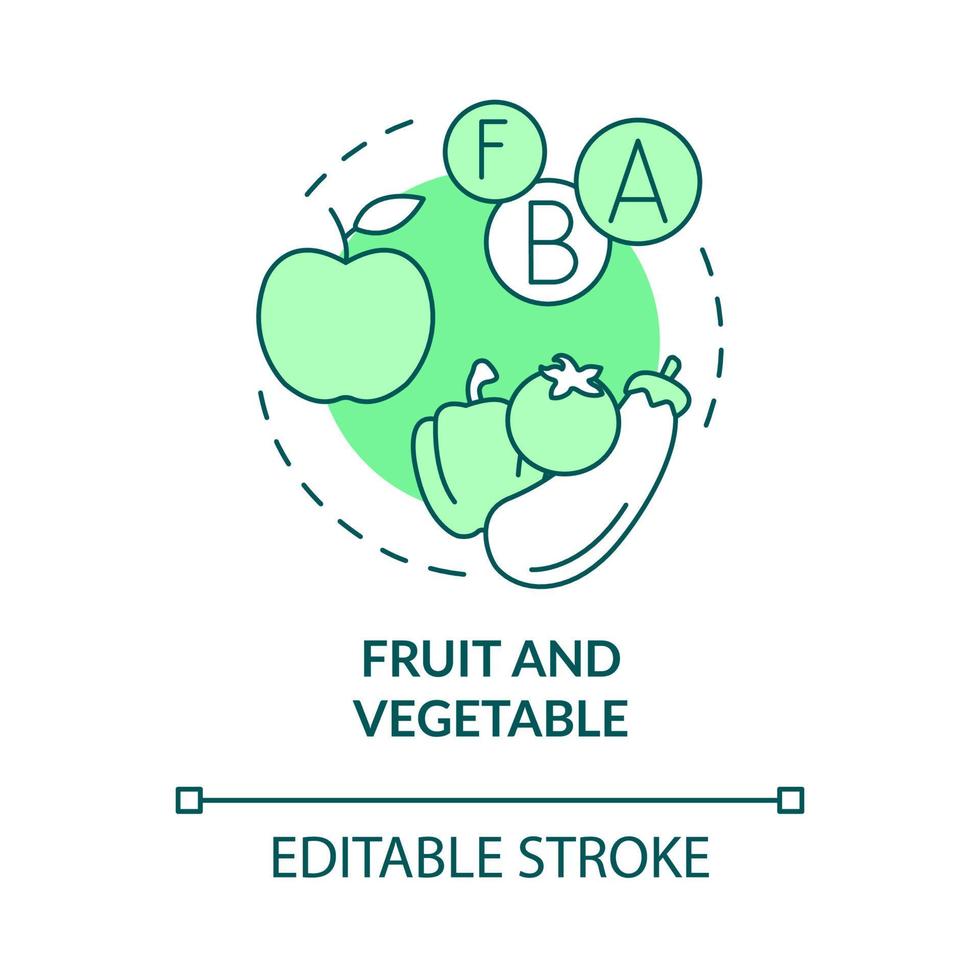 Fruit and vegetable green concept icon. Organic food. Fitness nutrition abstract idea thin line illustration. Isolated outline drawing. Editable stroke. Roboto-Medium, Myriad Pro-Bold fonts used vector