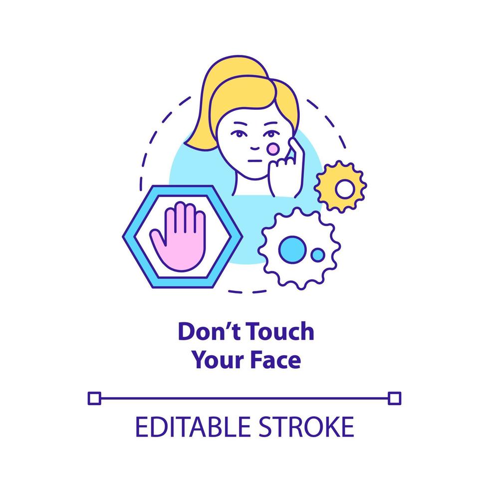 Dont touch your face concept icon. Avoid bacteria spreading. Skincare routine abstract idea thin line illustration. Isolated outline drawing. Editable stroke. Roboto-Medium, Myriad Pro-Bold fonts used vector