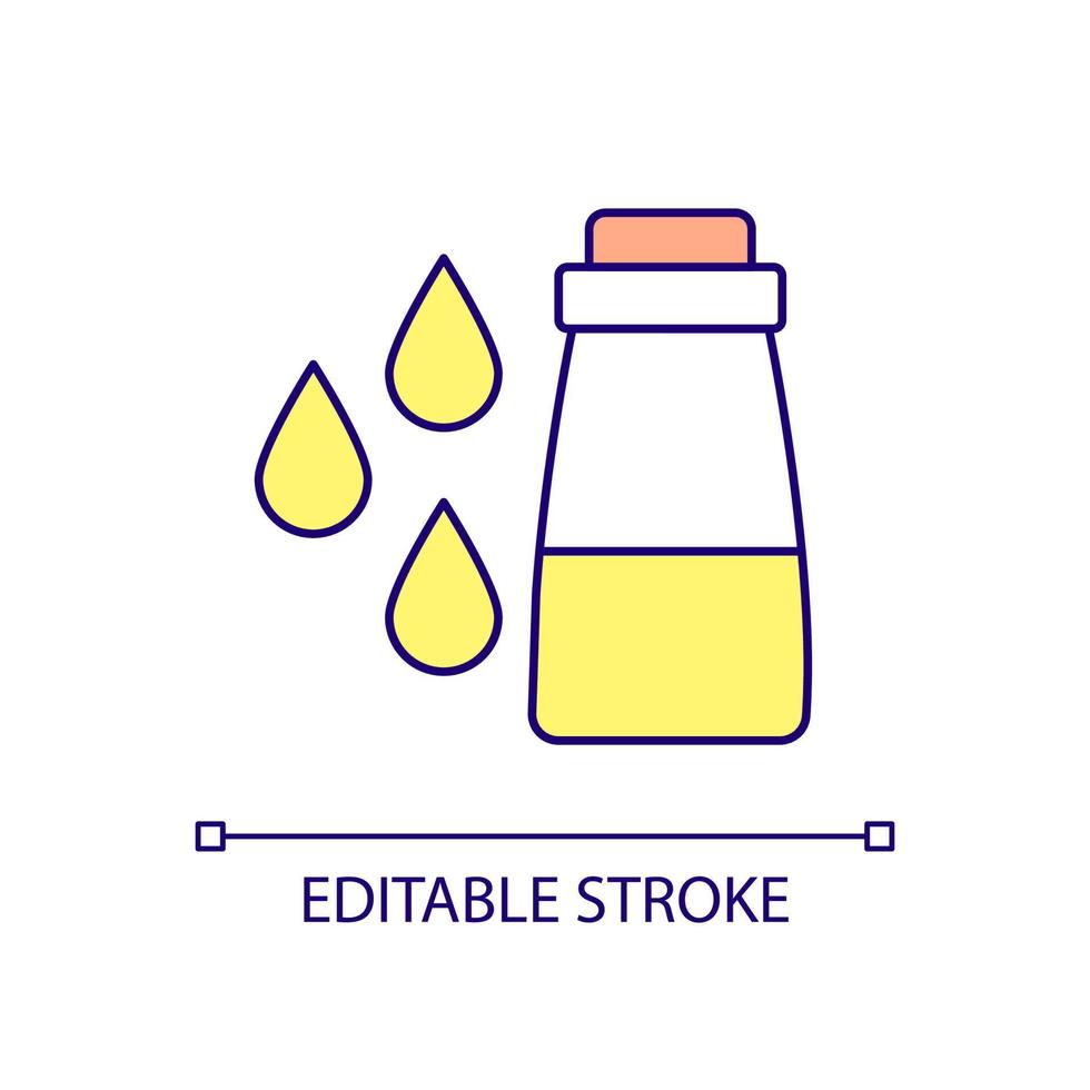 Natural essential oil RGB color icon. Concentrated herbal extract. Medicinal mixture. Natural product. Isolated vector illustration. Simple filled line drawing. Editable stroke. Arial font used