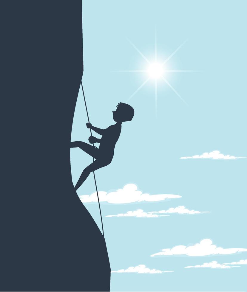 Flat silhouette rock climbing in nature background vector