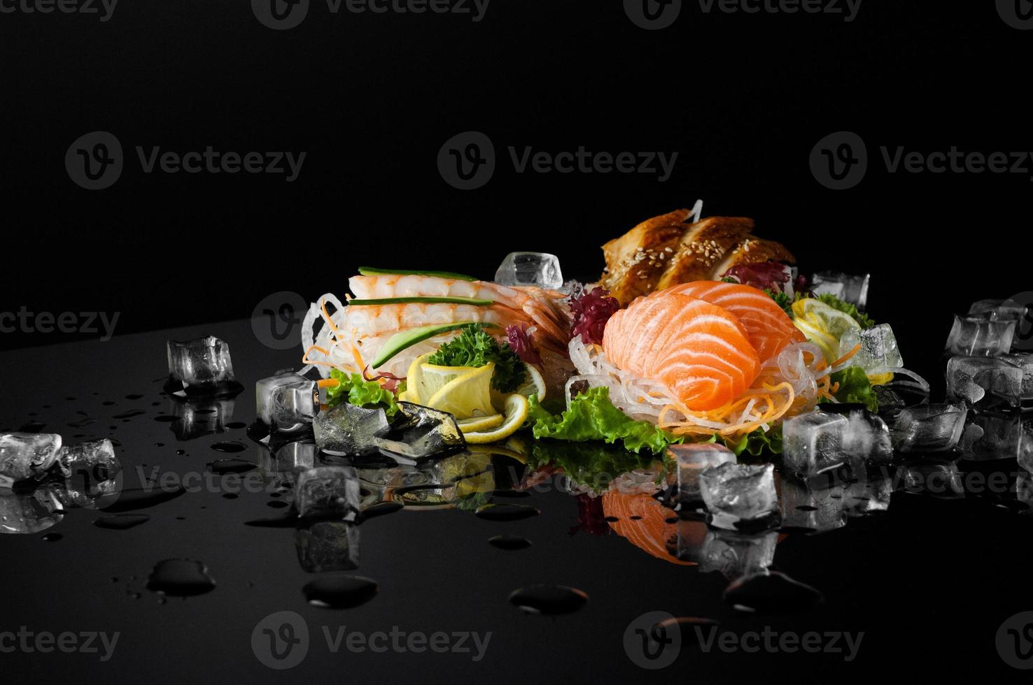 sushi on black background photo