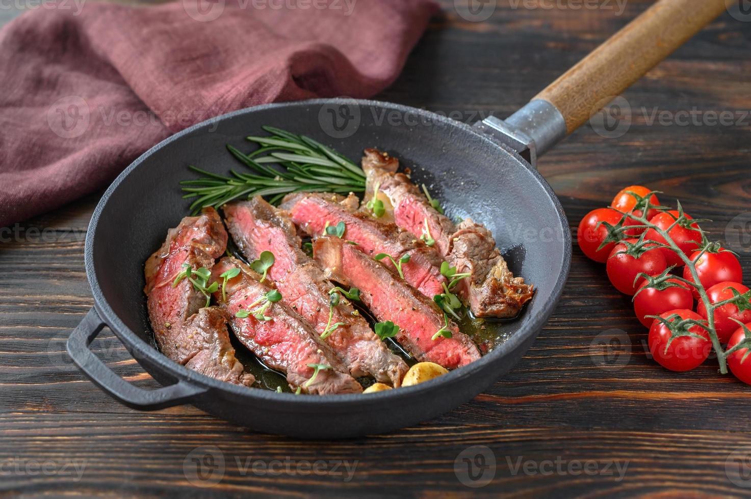 Beef steak in the frying pan photo
