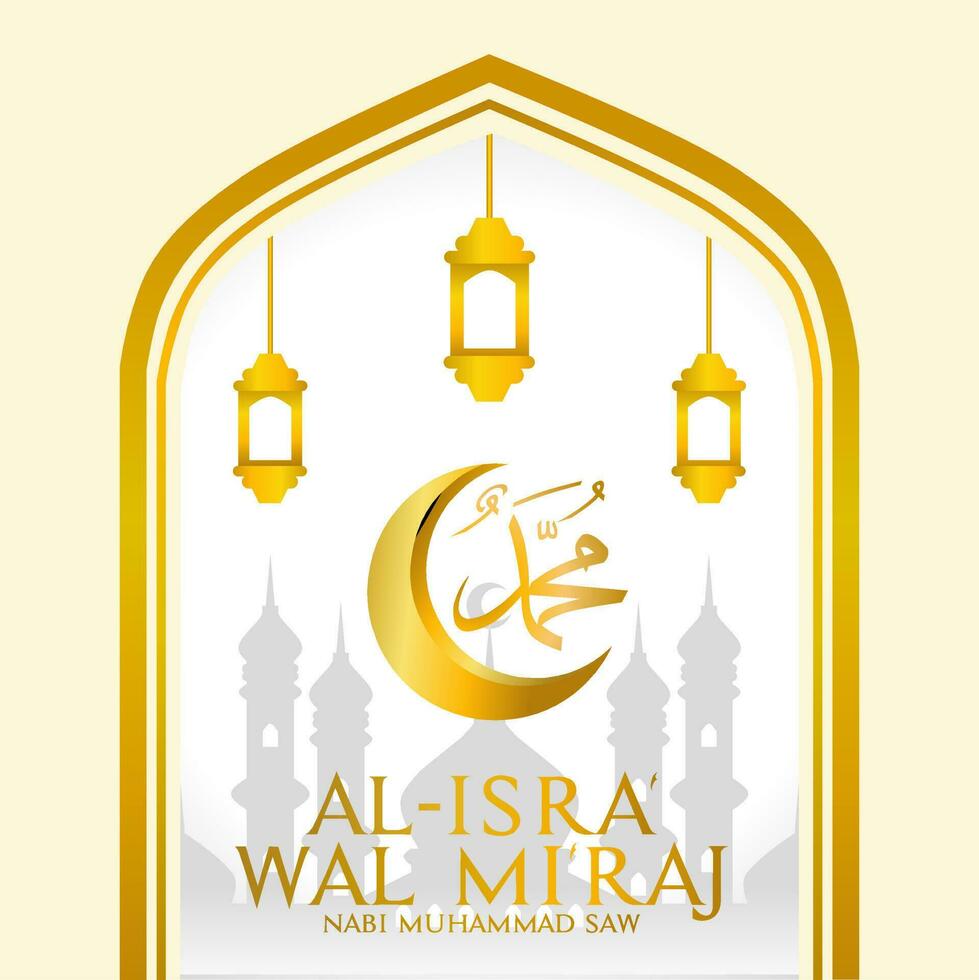 Al isra wal miraj prophet muhammad template vector illustration