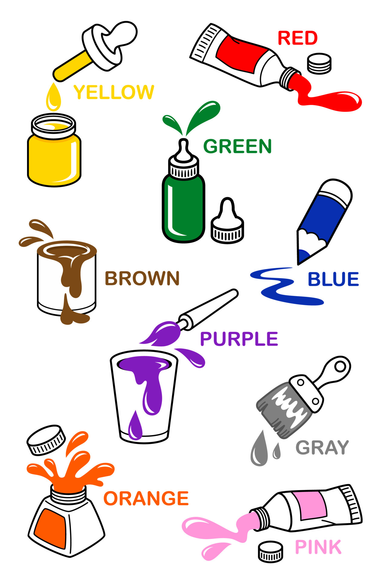 Learn different colors from many thing object pictures, Vector