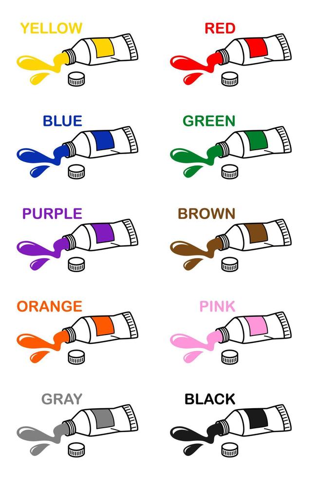 Learn different colors from color tube pictures, Vector illustration Chart learning for kids