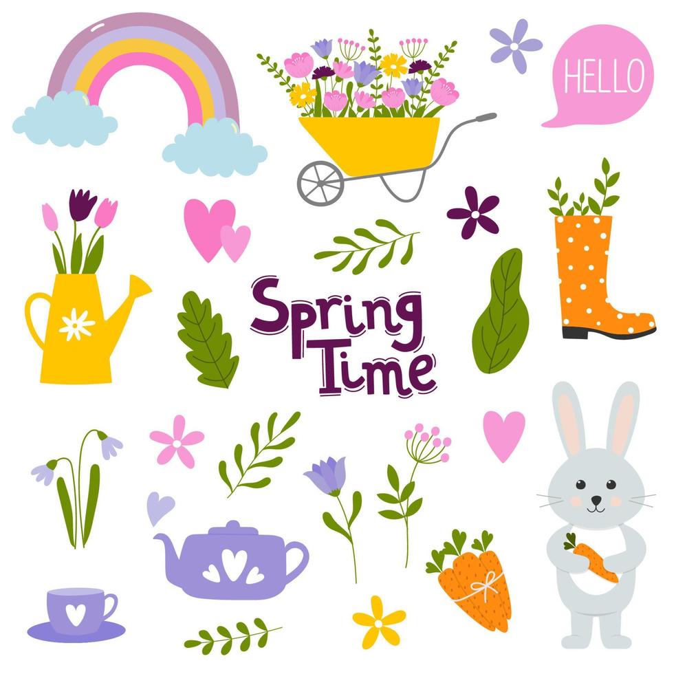 Spring set. Design elements for scrapbooking, greeting card, party invitation, poster, tag, sticker kit. vector