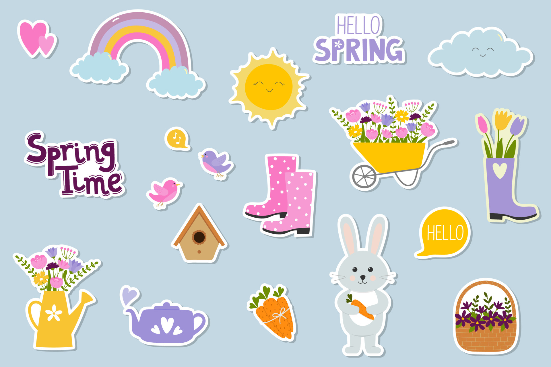 Spring stickers set. Design elements for scrapbooking, greeting card ...