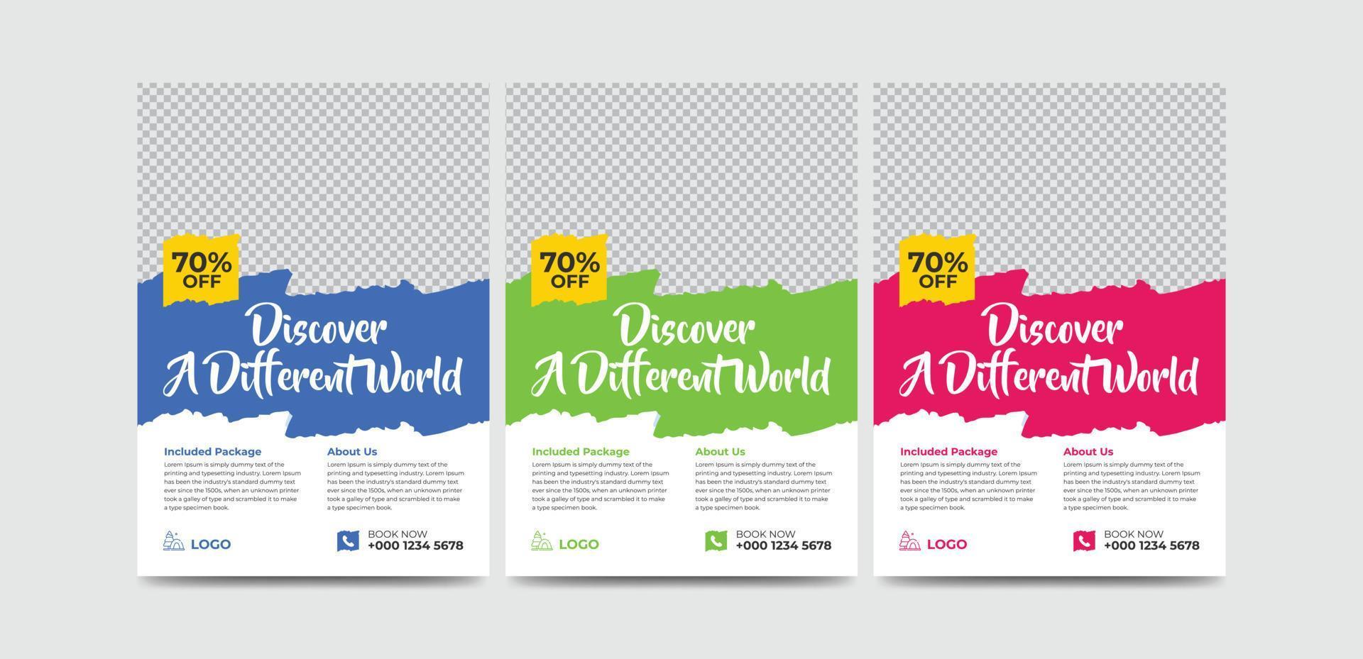 Modern travel flyer or poster design template. Editable tour poster template with brush stroke vector