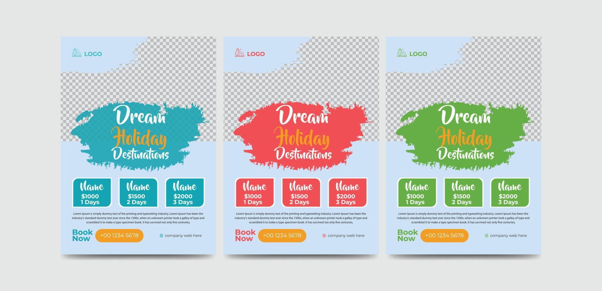 Modern travel flyer or poster design template. Editable tour poster template with brush stroke vector