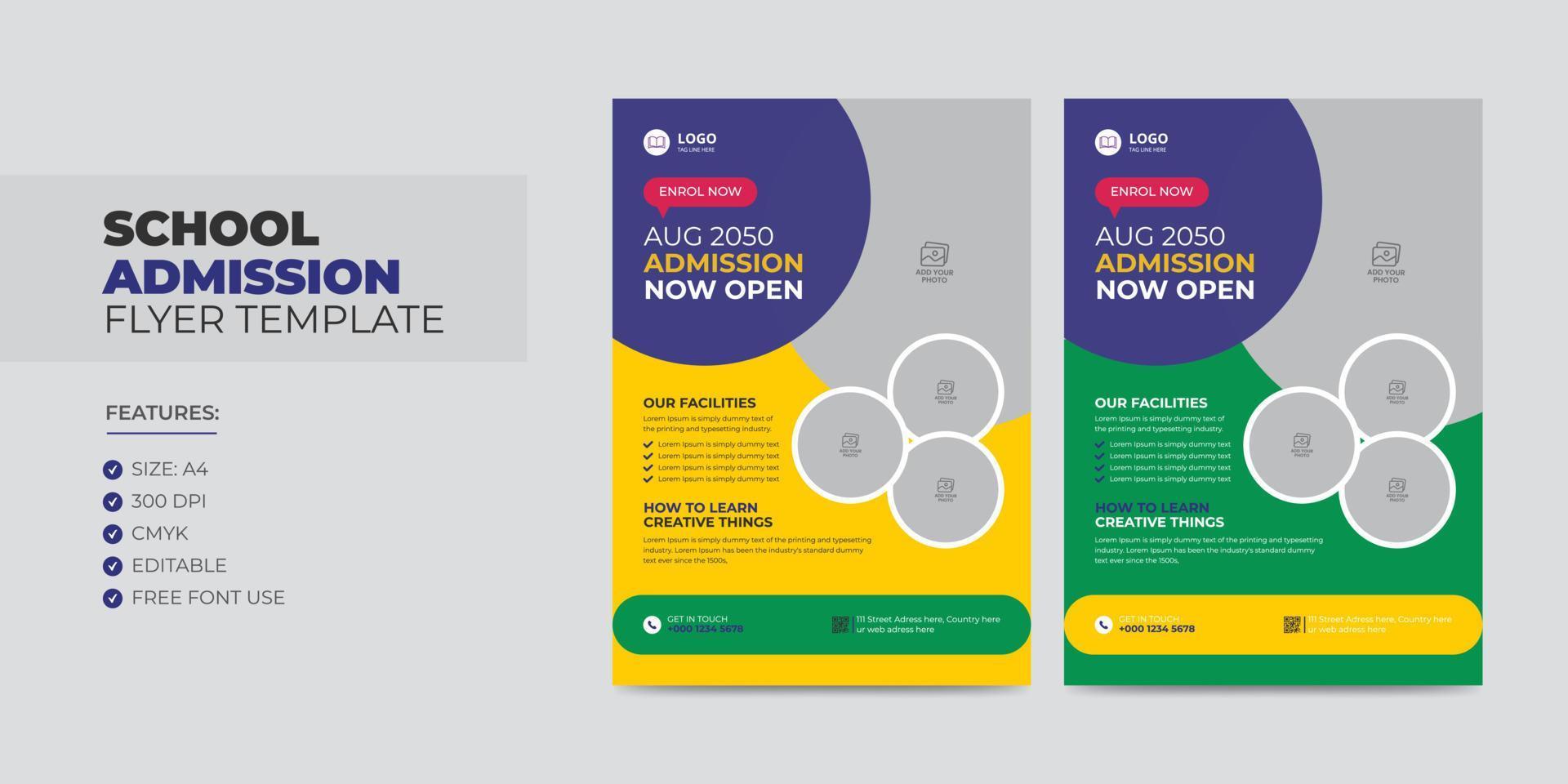 Junior School Admission Flyer Template Design for Kids. Education Poster Design vector