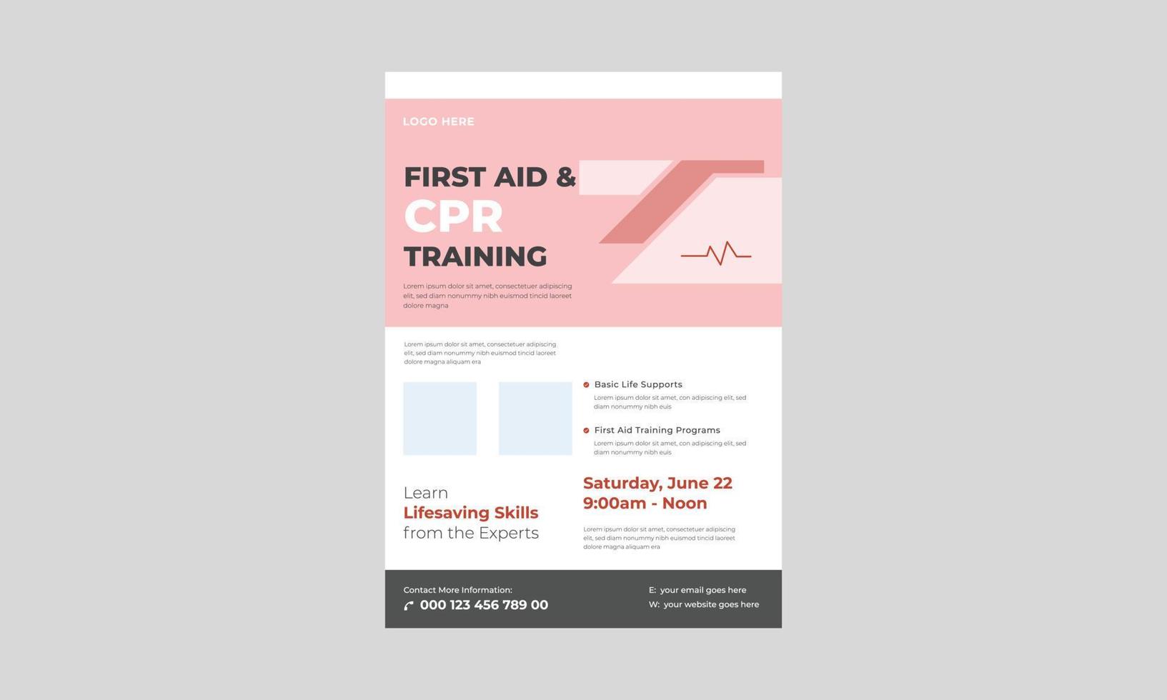 CPR training and first aid medical flyer, First aid training service promotion poster leaflet template. CPR training flyer template. vector